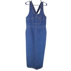 Vintage Blue Denim Midi Overall / Coverall Dress 90s Y2K Sz M